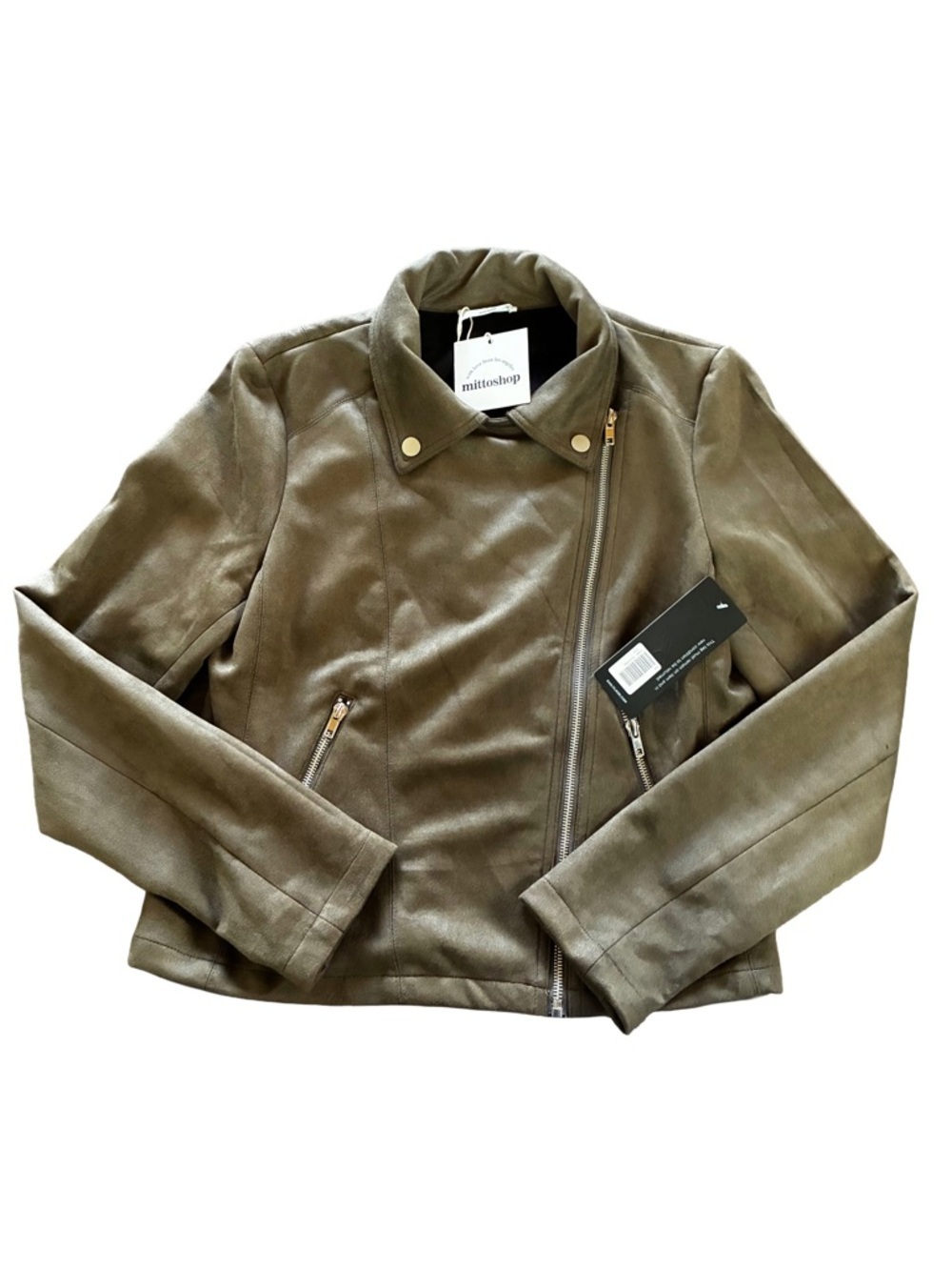 NWT Olive Green Moto Biker Jacket Faux Suede Asymmetrical Zip S